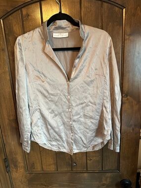 Amanda Uprichard Soft Mauve Silk Button-Up Blouse